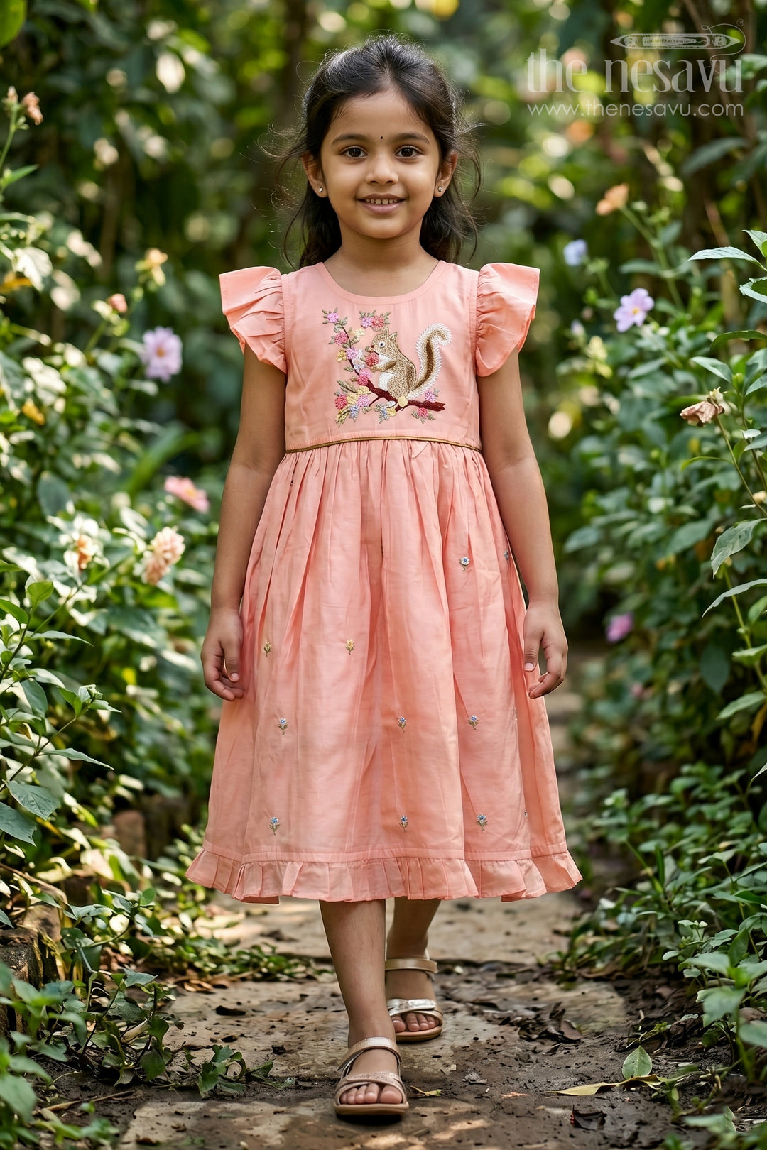 The Nesavu Girls Chanderi Frock Baby Girl Frock for Festive Celebrations and Birthday Parties Nesavu 16 (1Y) / Peach / Chanderi GFC2221A-16 Nesavu Baby Girl Chanderi Cotton Frock For Festive Celebrations And Birthday Parties With Embroidery