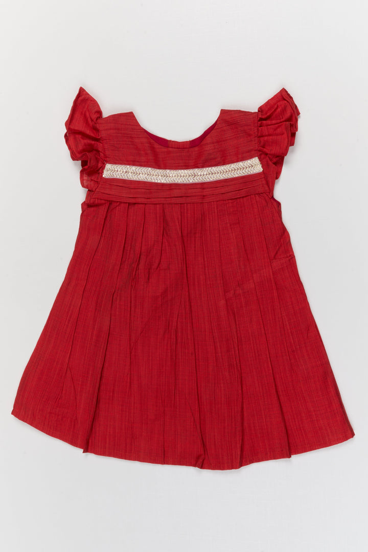 The Nesavu Girls Chanderi Frock Baby Girl Frock for Festive Family Functions Nesavu 10 (NB) / Orange / Chanderi GFC2096DB-10 Nesavu baby girl festive frock with Chanderi cotton and embroidered lace for special occasions