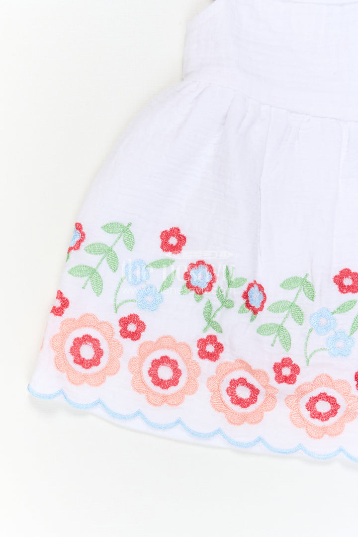 The Nesavu Baby Cotton Frocks Baby Girl Frock for Festive Gatherings and Milestone Celebrations Nesavu Nesavu Baby Girl Muslin Cotton Frock With Floral Embroidery For Festive Celebrations And Photos