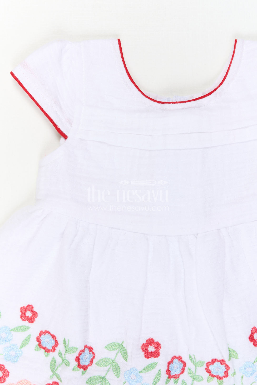 The Nesavu Baby Cotton Frocks Baby Girl Frock for Festive Gatherings and Milestone Celebrations Nesavu Nesavu Baby Girl Muslin Cotton Frock With Floral Embroidery For Festive Celebrations And Photos