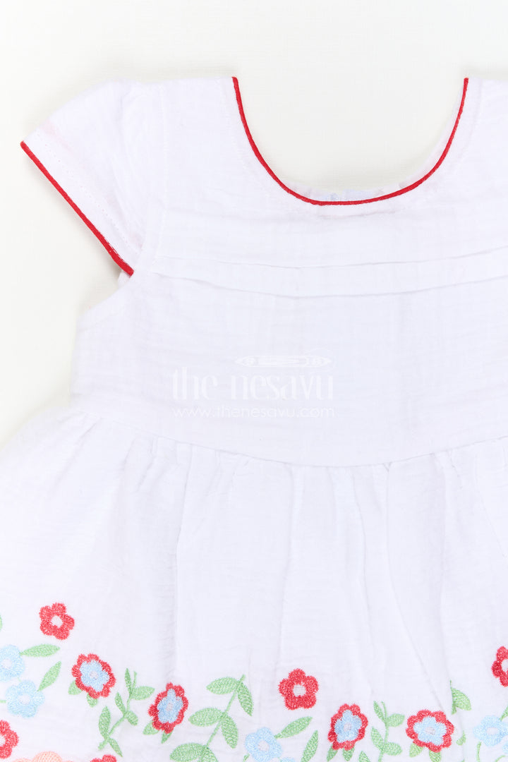 The Nesavu Baby Cotton Frocks Baby Girl Frock for Festive Gatherings and Milestone Celebrations Nesavu Nesavu Baby Girl Muslin Cotton Frock With Floral Embroidery For Festive Celebrations And Photos