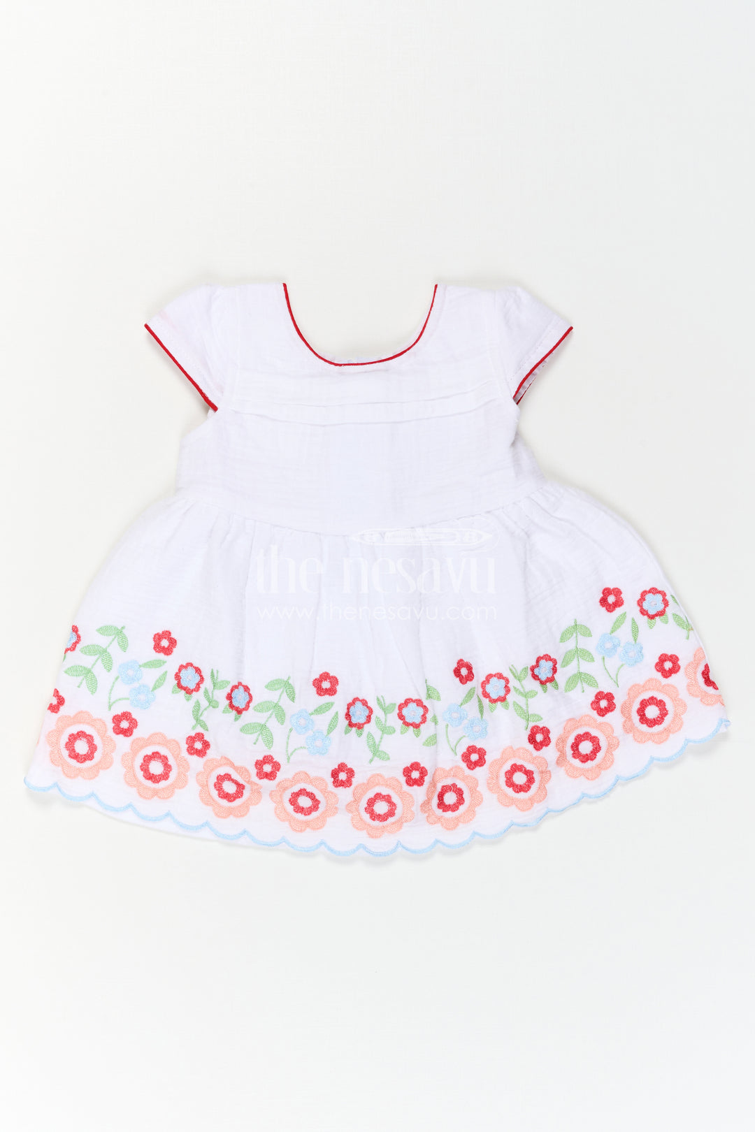 The Nesavu Baby Cotton Frocks Baby Girl Frock for Festive Gatherings and Milestone Celebrations Nesavu Nesavu Baby Girl Muslin Cotton Frock With Floral Embroidery For Festive Celebrations And Photos