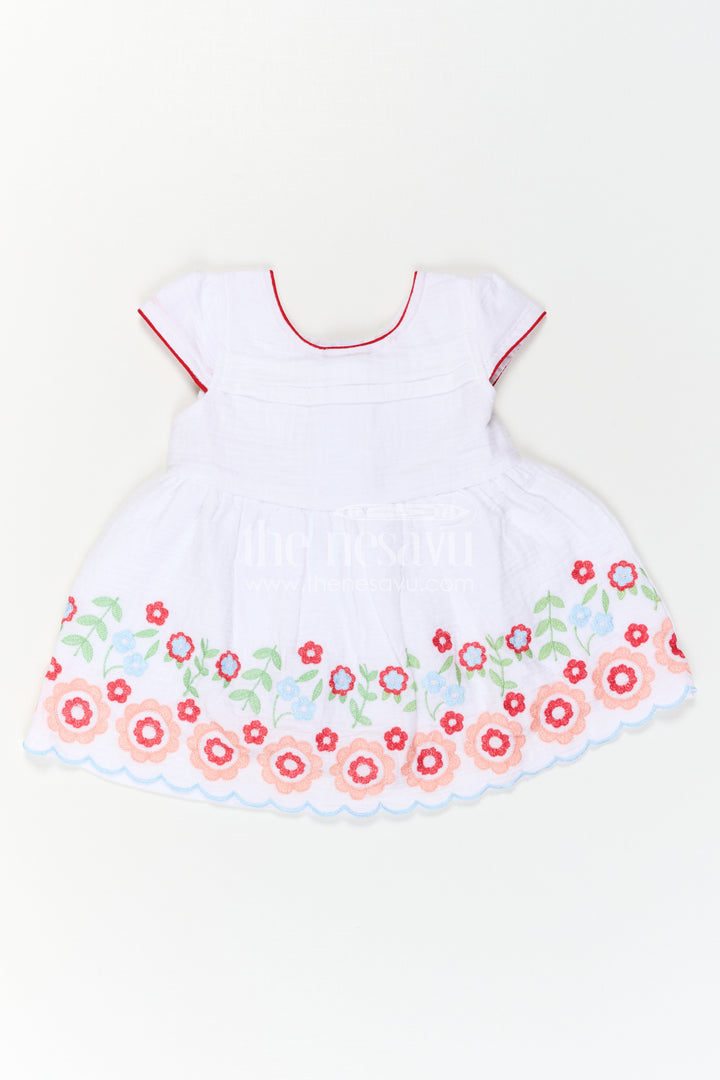 The Nesavu Baby Cotton Frocks Baby Girl Frock for Festive Gatherings and Milestone Celebrations Nesavu Nesavu Baby Girl Muslin Cotton Frock With Floral Embroidery For Festive Celebrations And Photos