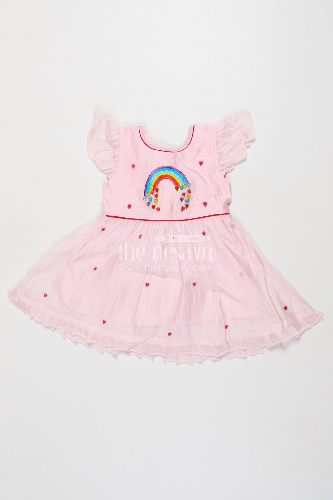 The Nesavu Girls Chanderi Frock Baby Girl Frock for Festive Occasions and Family Gatherings Nesavu 16 (1Y) / Pink GFC1838B-16 Nesavu baby girl frock for festive functions and traditional celebrations in Chanderi cotton