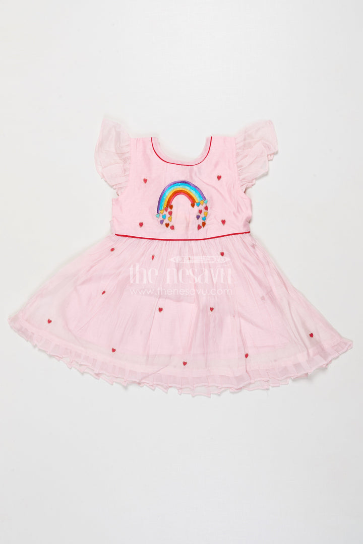 The Nesavu Girls Chanderi Frock Baby Girl Frock for Festive Occasions and Family Gatherings Nesavu 16 (1Y) / Pink GFC1838B-16 Nesavu baby girl frock for festive functions and traditional celebrations in Chanderi cotton