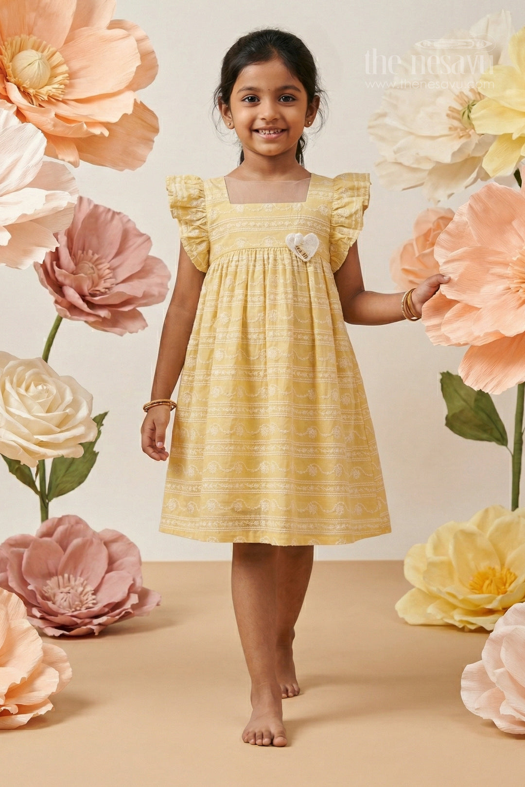 The Nesavu Girls Cotton Frock Baby Girl Frock for Festive Outings and Family Celebrations Nesavu 16 (1Y) / Yellow / Georgette GFC2141B-16 Nesavu baby girl georgette frock for festive outings and celebrations with thread embroidery