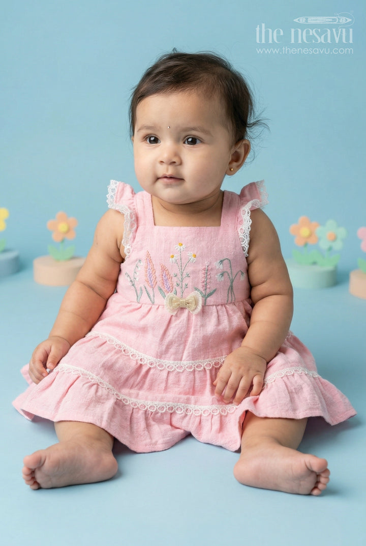 The Nesavu Baby Frocks Baby Girl Frock for Festive Outings and Special Day Wear Nesavu 14 (6M) / Peach / Cotton BFJ989A-14 Nesavu Baby Girl Frock For Festive Outings And Special Occasions With Cotton Blend And Thread Embroidery