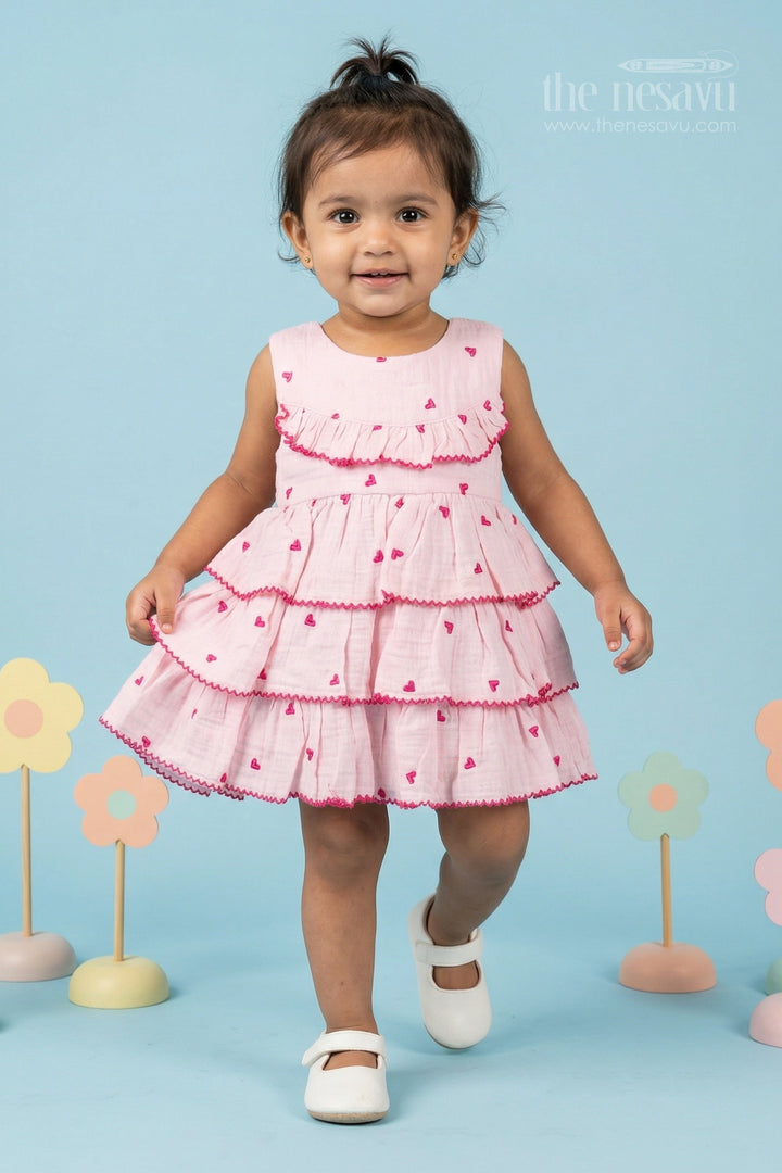The Nesavu Baby Cotton Frocks Baby Girl Frock for First Birthday and Naming Ceremony Nesavu 14 (6M) / Half white / Muslin Cotton BFJ972A-14 Nesavu baby girl muslin cotton frock with thread embroidery for birthday celebration and photoshoots