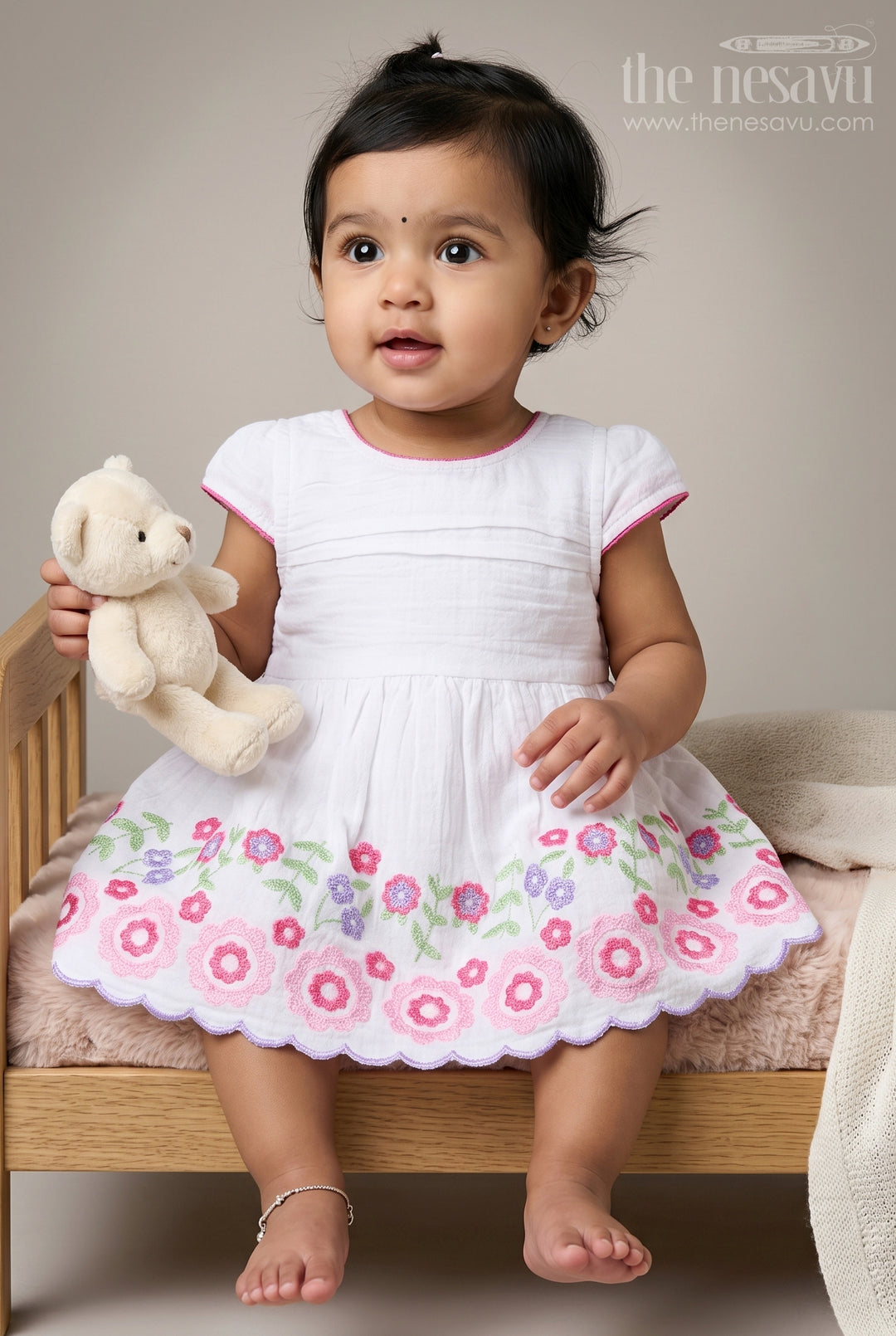 The Nesavu Baby Cotton Frocks Baby Girl Frock for Naming Ceremony and Family Photo Moments Nesavu 14 (6M) / Pink / Muslin Cotton BFJ1011A-14 Nesavu Baby Girl Muslin Cotton Frock With Floral Embroidery For Naming Ceremonies And Photos