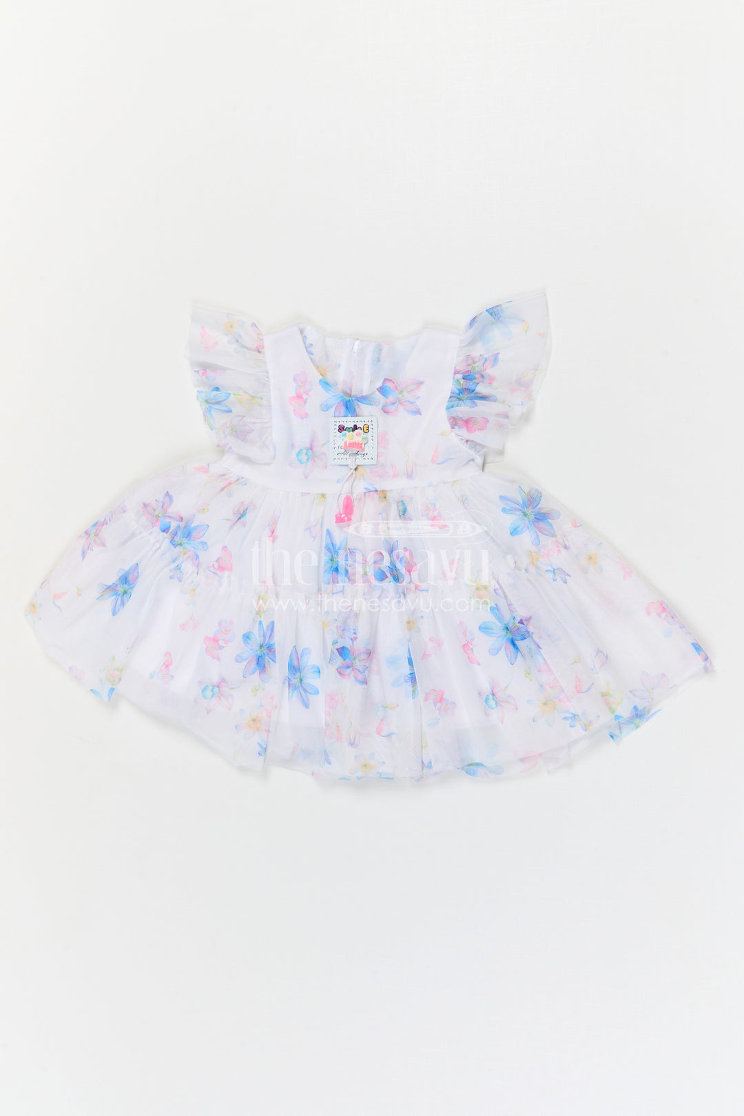 The Nesavu Baby Frocks Baby Girl Frock for Naming Ceremony and Family Photoshoots Nesavu 14 (6M) / Half white / Net BFJ977B-14 Nesavu baby girl frock for naming ceremony and baby photoshoots with soft net digital print design