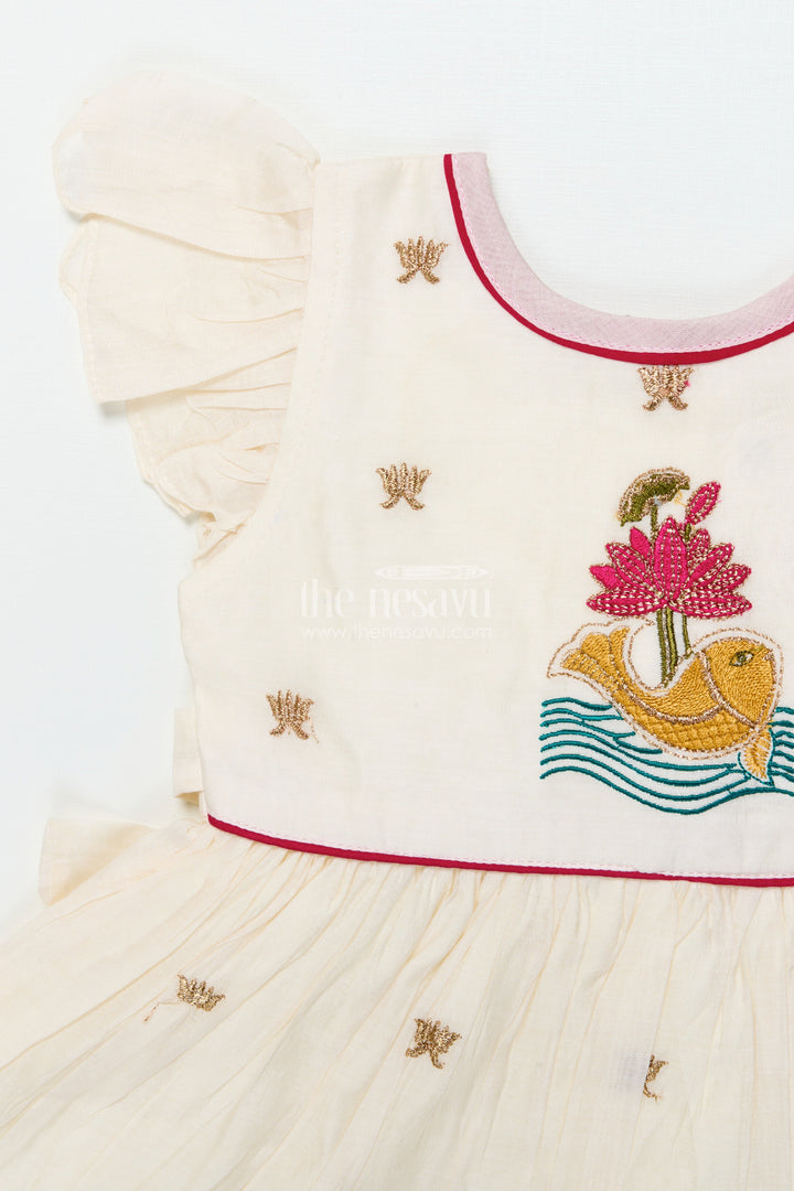 The Nesavu Girls Chanderi Frock Baby Girl Frock for Naming Ceremony and Festive Functions Nesavu Nesavu baby girl chanderi frock thread embroidery naming ceremonies festive wear