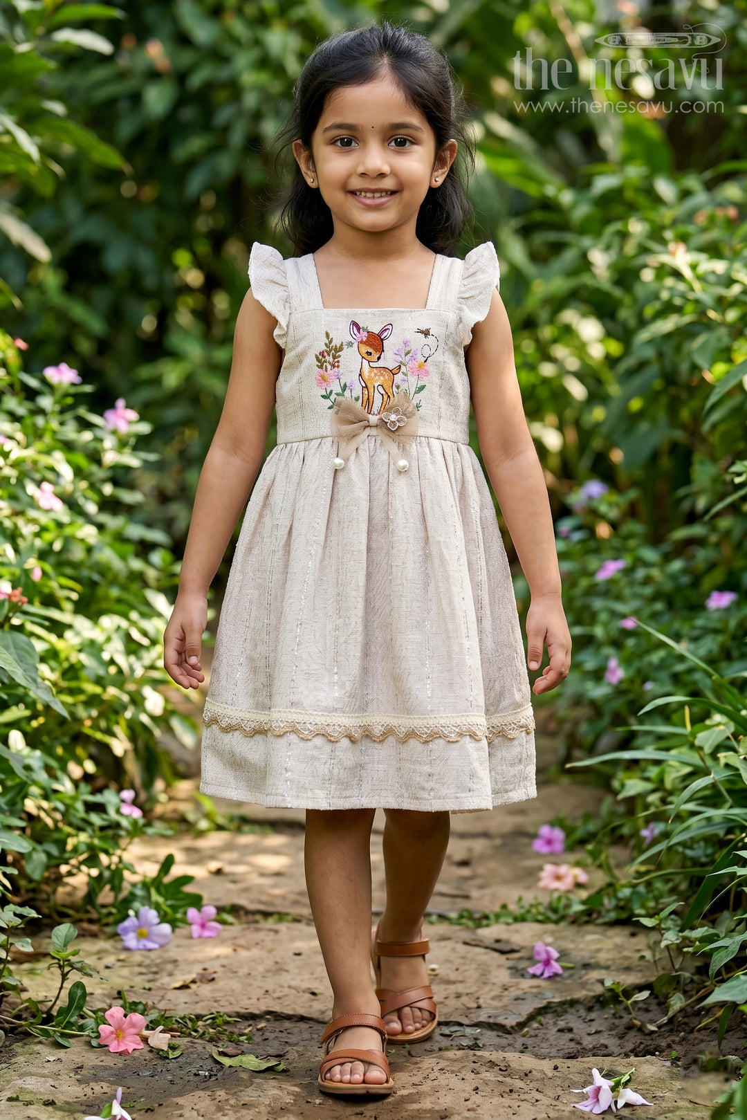 The Nesavu Baby Cotton Frocks Baby Girl Frock for Naming Ceremony and First Birthday Celebration Nesavu 14 (6M) / Half white / Cotton GFC2234AB-14 Nesavu Baby Girl Cotton Frock For Naming Ceremony And First Birthday With Thread Embroidery And Flared Design