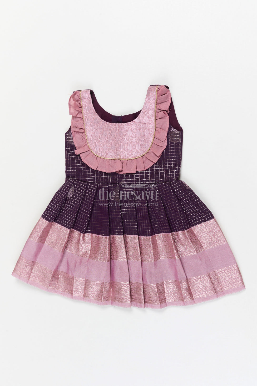The Nesavu Girls Kanchi Silk Frock Baby Girl Frock for Naming Ceremony and Traditional Functions Nesavu 10 (NB) / Purple / Style 1 KSF037AA-10 Nesavu baby girl frock for naming ceremony and traditional milestone occasions
