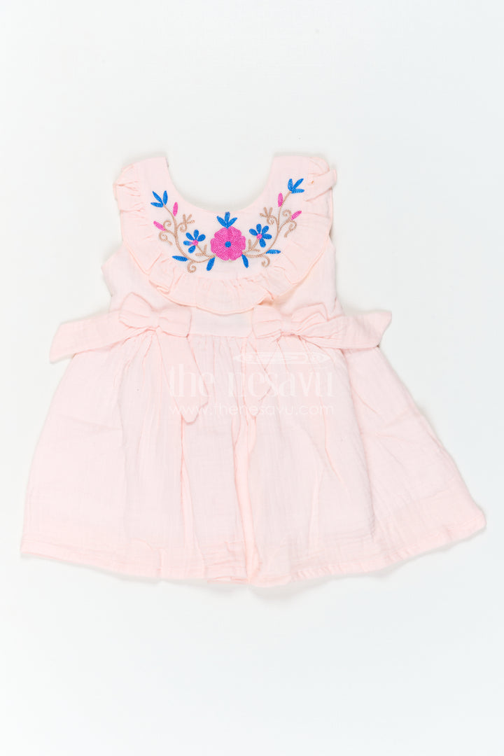 The Nesavu Baby Cotton Frocks Baby Girl Frock for Naming Ceremony Moments Nesavu 14 (6M) / Peach / Muslin Cotton BFJ1012B-14 Nesavu Baby Girl Frock For Naming Ceremony Moments With Muslin Cotton And Floral Embroidery
