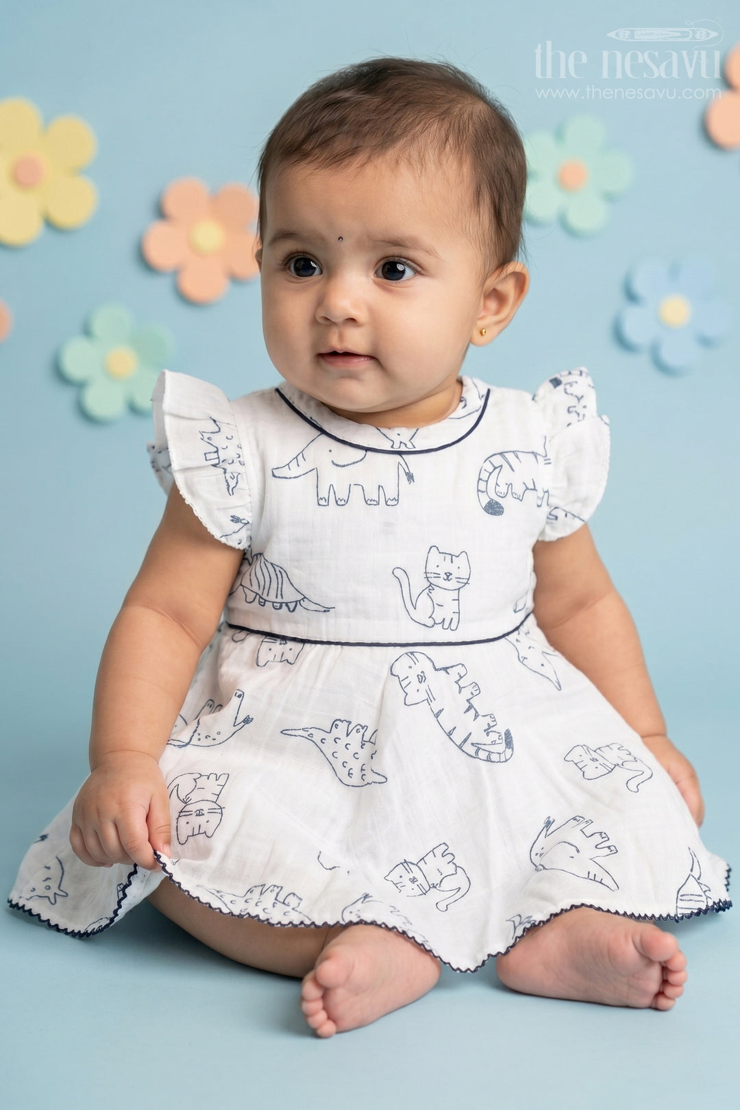 The Nesavu Baby Cotton Frocks Baby Girl Frock for Outings and Everyday Comfort Wear Nesavu 14 (6M) / Half white / Muslin Cotton BFJ999B-14 Nesavu Baby Girl Muslin Cotton Frock For Outings And Daily Wear With Digital Print Soft Breathable Design