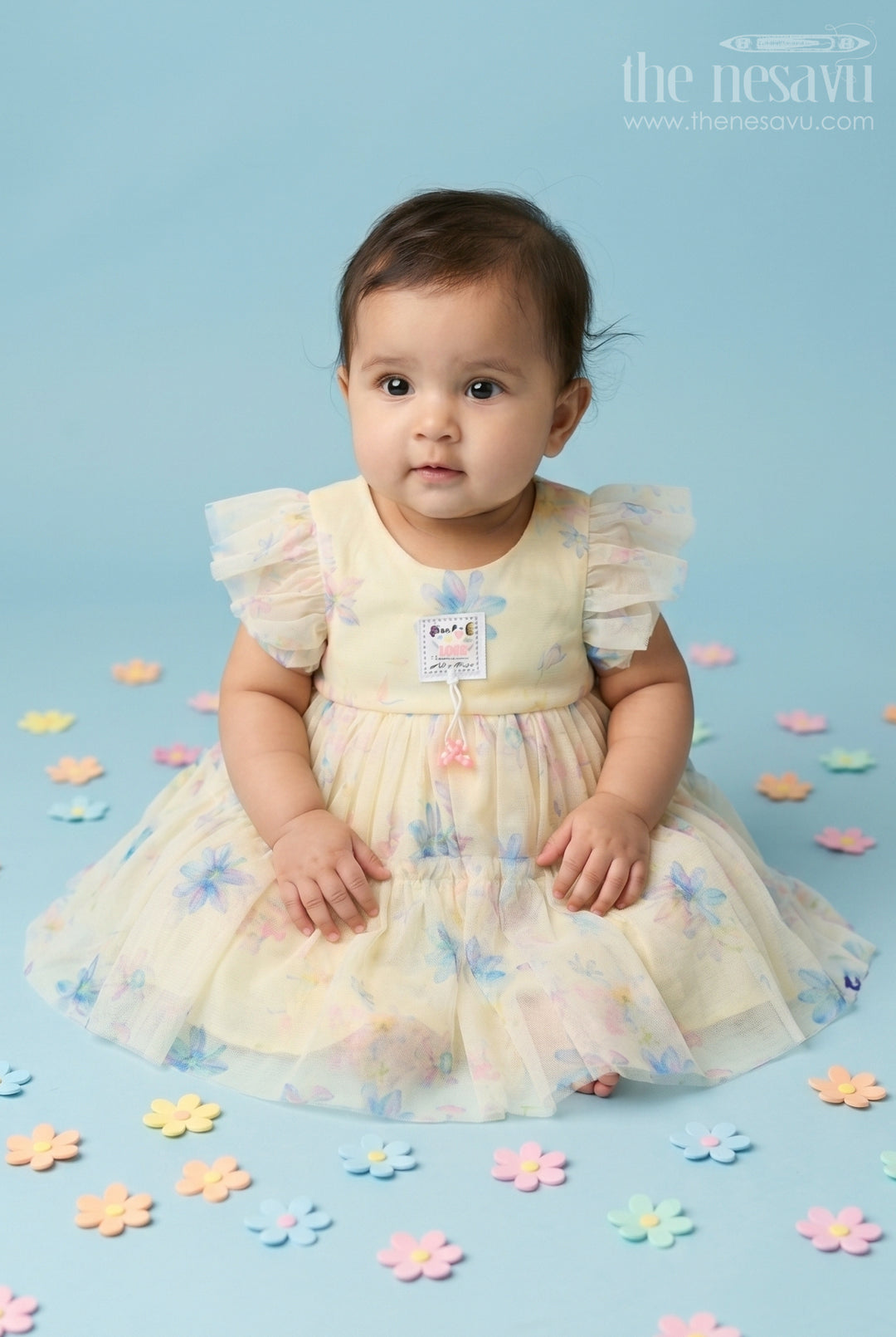 The Nesavu Baby Frocks Baby Girl Frock for Outings and Playful Moments Nesavu 14 (6M) / Yellow / Net BFJ977D-14 Nesavu Baby Girl Soft Net Frock With Digital Print For Playful Outings And Casual Celebrations