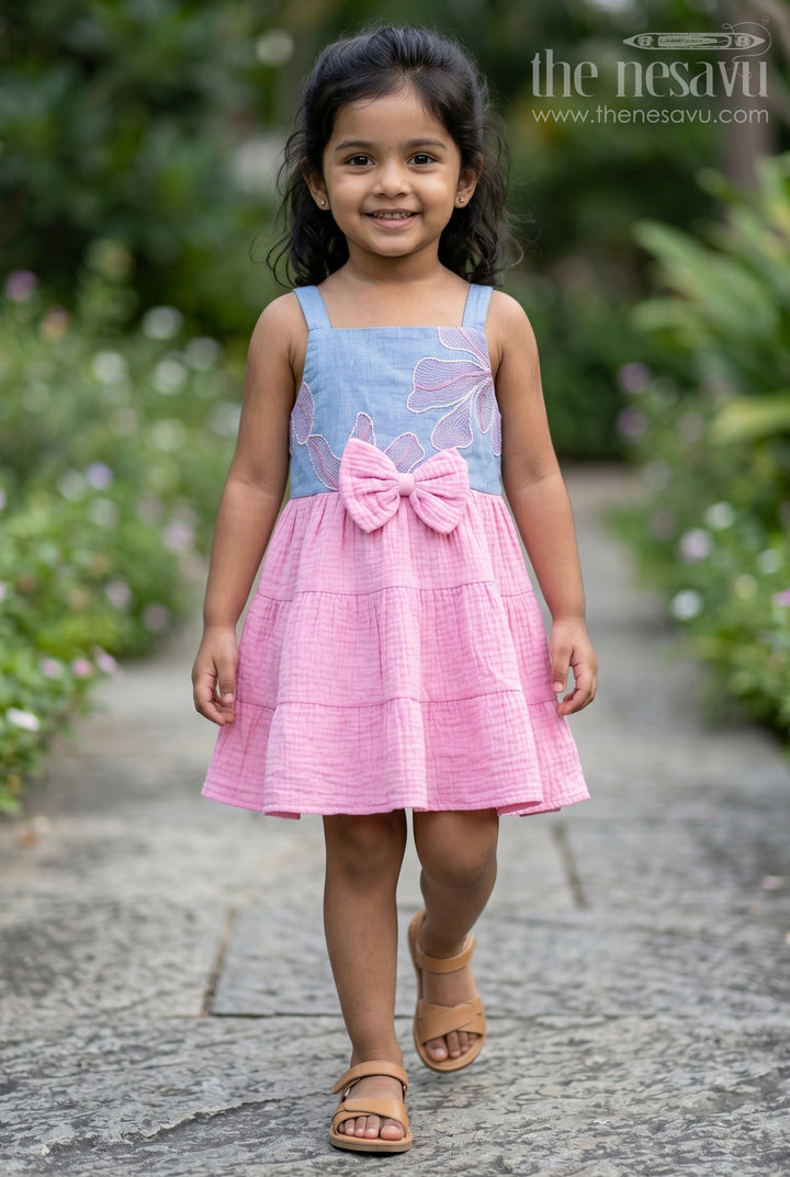 The Nesavu Girls Cotton Frock Baby Girl Frock for Summer Birthdays and Playful Outings Nesavu 16 (1Y) / Pink / Cotton Blend GFC2269B-16 Nesavu Baby Girl Cotton Frock For Birthdays And Summer Outings With Floral Embroidered Detailing