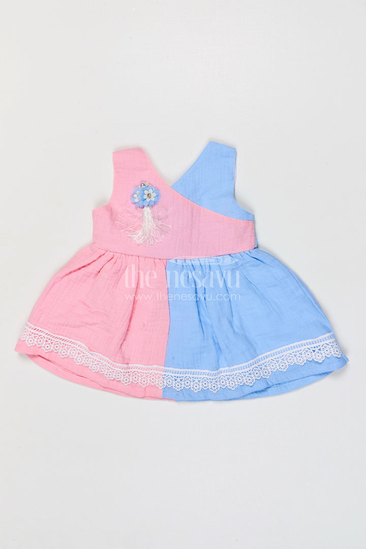 The Nesavu Baby Frocks Baby Girl Frock for Summer Outings and Family Gathering Events Nesavu Nesavu baby girl muslin cotton frock for summer outings and family gatherings with lace hem