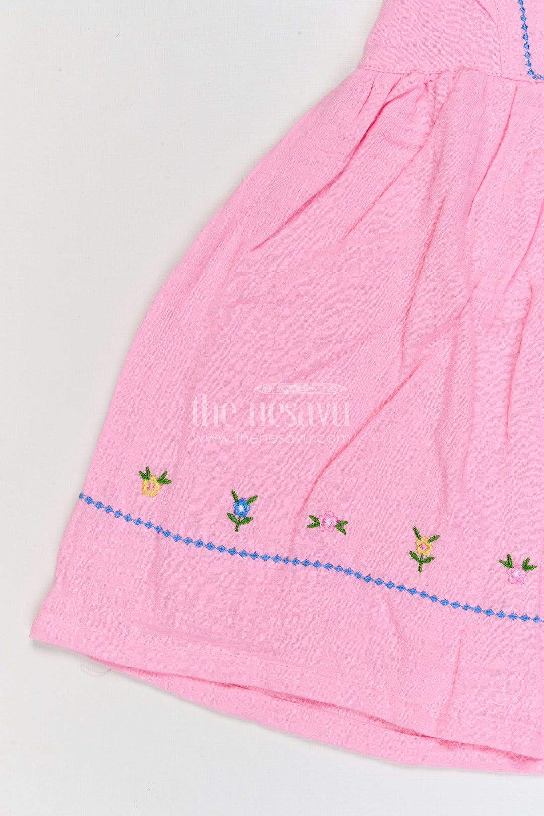The Nesavu Girls Cotton Frock Baby Girl Frock for Summer Outings and Family Gatherings Nesavu Nesavu baby girl muslin cotton frock for summer outings and casual wear with thread embroidery