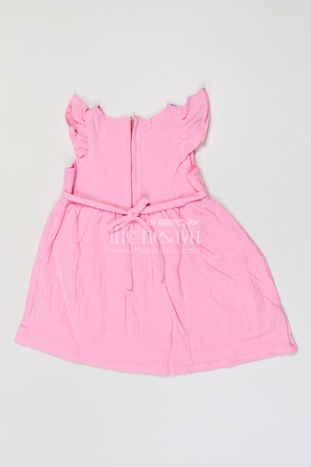 The Nesavu Girls Cotton Frock Baby Girl Frock for Summer Outings and Family Gatherings Nesavu Nesavu baby girl muslin cotton frock for summer outings and casual wear with thread embroidery
