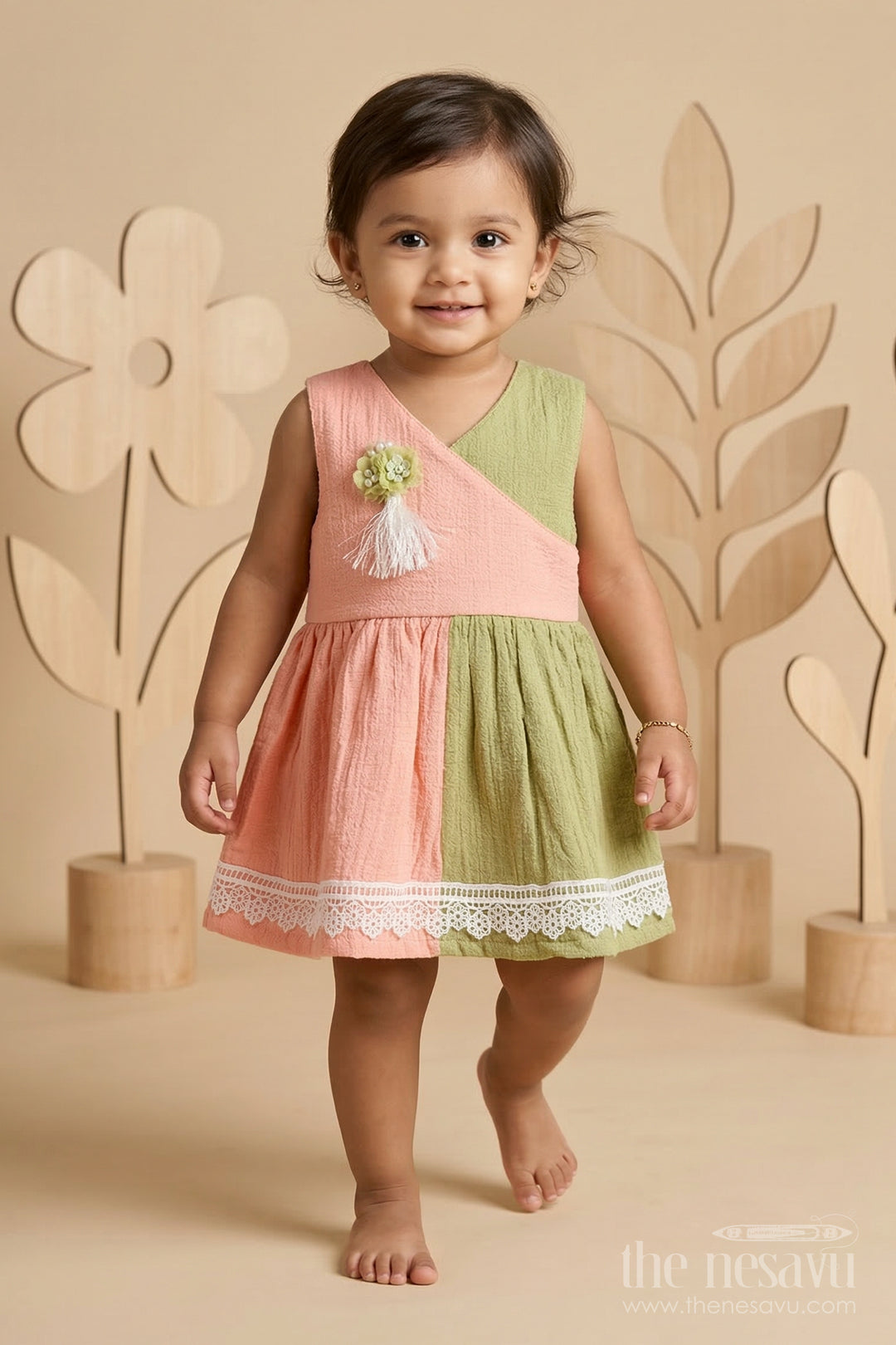 The Nesavu Baby Frocks Baby Girl Frock for Summer Outings and Playful Moments Nesavu 14 (6M) / Multicolor / Muslin Cotton BFJ976B-14 Nesavu baby girl muslin cotton frock for summer outings and playdates with lace hem