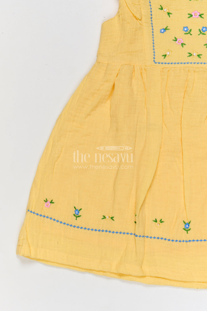The Nesavu Girls Cotton Frock Baby Girl Frock for Summer Playdates and Casual Outings Nesavu Nesavu baby girl muslin cotton frock for toddler summer playdates and outings with thread embroidery