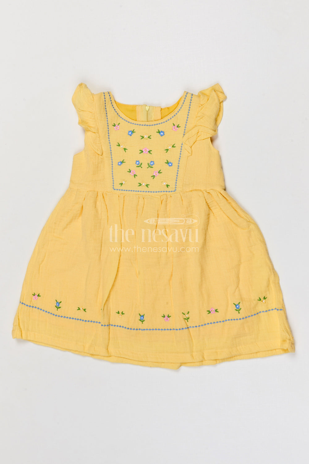 The Nesavu Girls Cotton Frock Baby Girl Frock for Summer Playdates and Casual Outings Nesavu Nesavu baby girl muslin cotton frock for toddler summer playdates and outings with thread embroidery