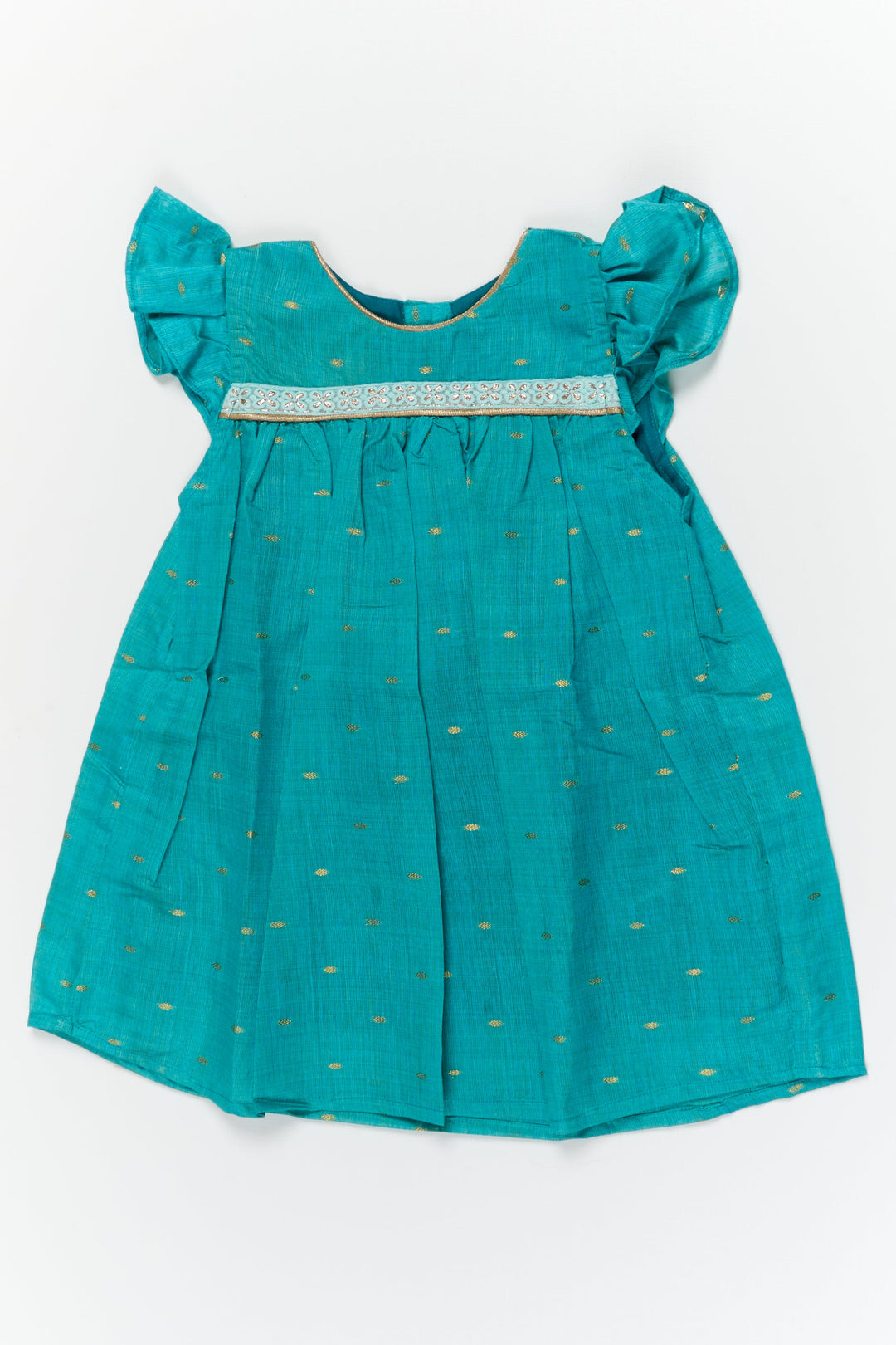 The Nesavu Girls Chanderi Frock Baby Girl Frock for Temple Visits and Traditional Gatherings Nesavu 16 (1Y) / Blue / Viscose Silk GFC2100C-16 Nesavu baby girl viscose silk frock with butti work for temple visits and traditional gatherings