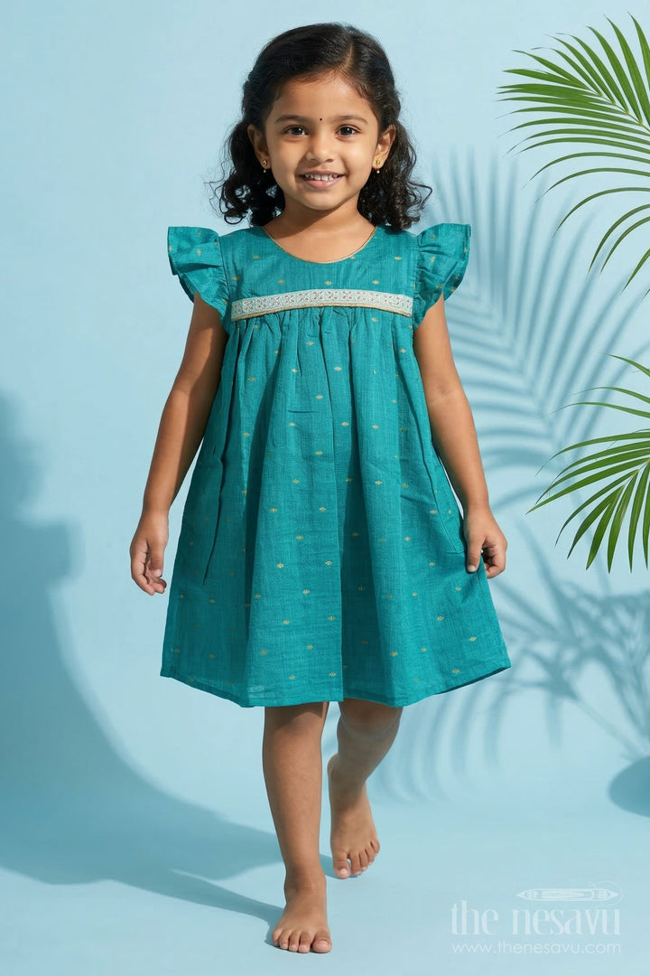 The Nesavu Girls Chanderi Frock Baby Girl Frock for Temple Visits and Traditional Gatherings Nesavu 16 (1Y) / Blue / Viscose Silk GFC2100C-16 Nesavu baby girl viscose silk frock with butti work for temple visits and traditional gatherings