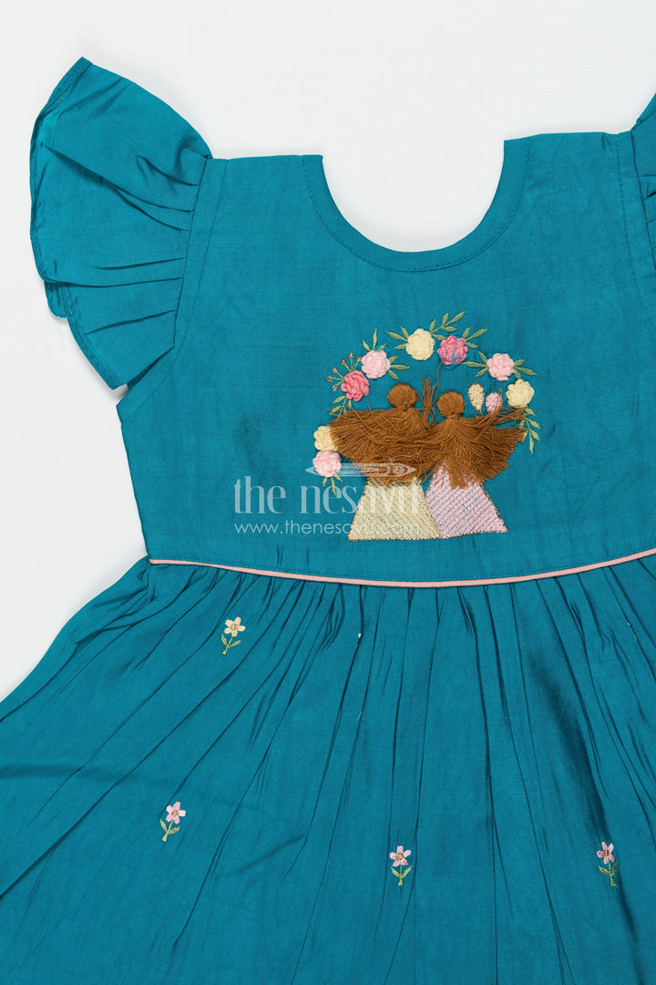 The Nesavu Girls Chanderi Frock Baby Girl Frock for Traditional Functions and Cultural Outings Nesavu Nesavu baby girl frock in Chanderi cotton with thread embroidery for cultural celebrations