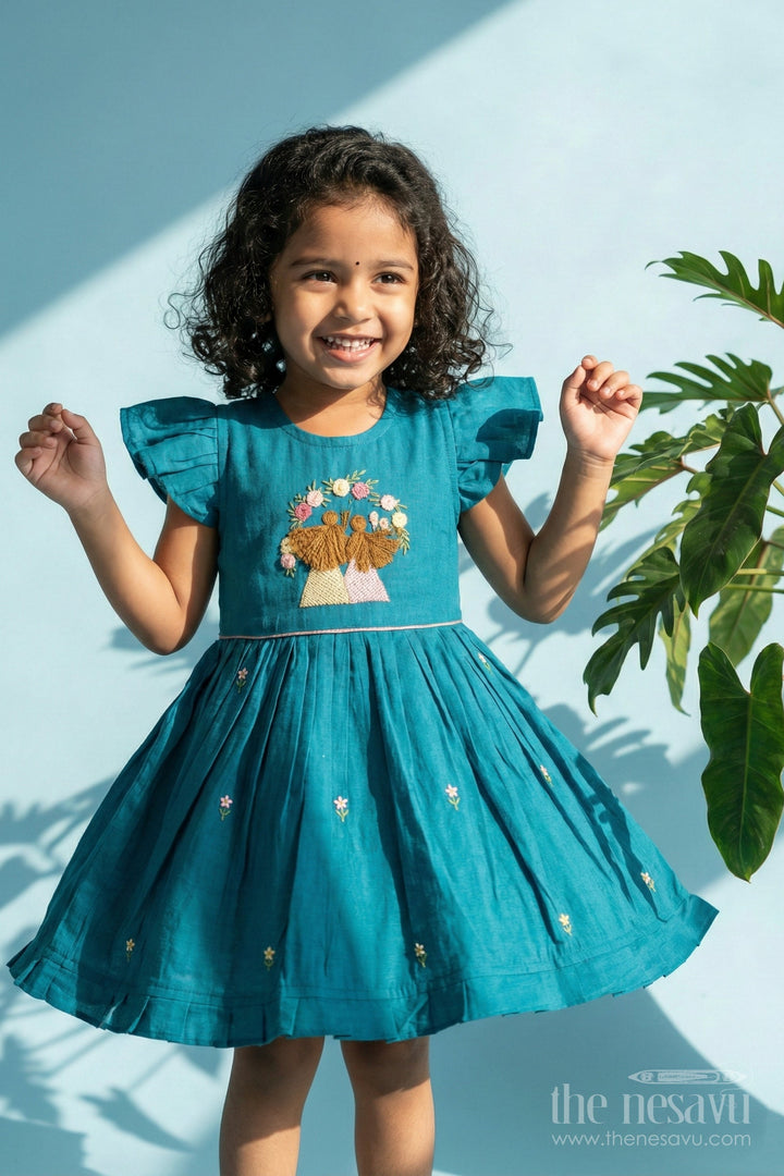 The Nesavu Girls Chanderi Frock Baby Girl Frock for Traditional Functions and Cultural Outings Nesavu Nesavu baby girl frock in Chanderi cotton with thread embroidery for cultural celebrations
