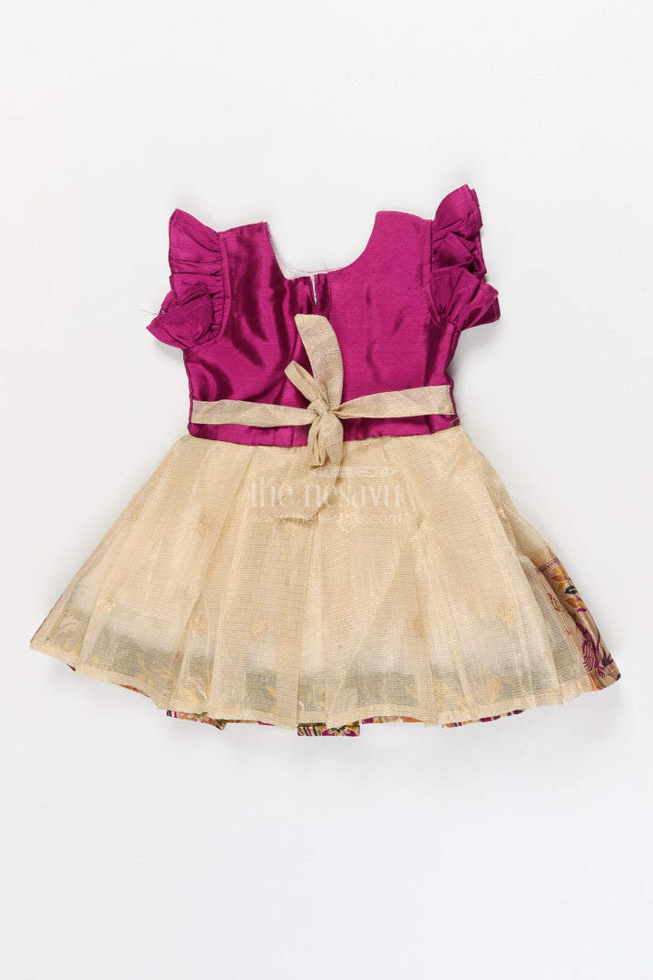 The Nesavu Silk Frock Baby Girl Frock for Traditional Functions and Family Gatherings Nesavu Nesavu baby girl frock for traditional functions with zari border and puff sleeves