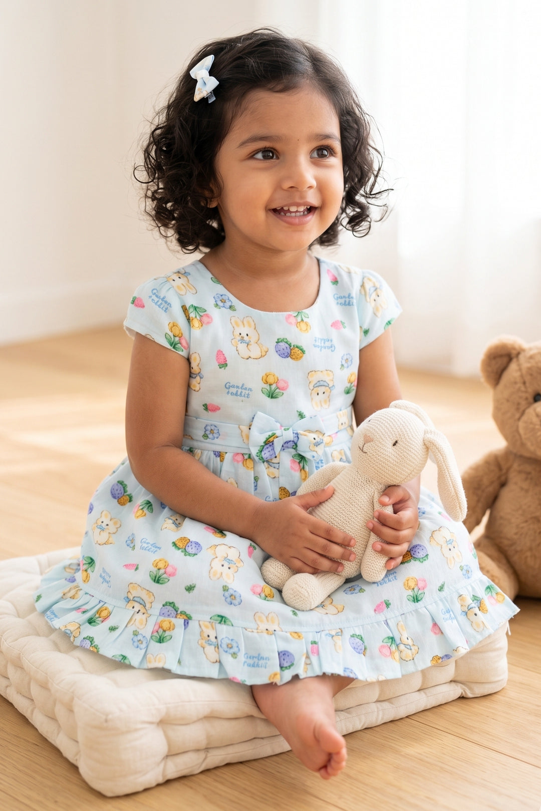 The Nesavu Baby Cotton Frocks Baby Girl Frock for Vacation Photo Moments Nesavu 14 (6M) / Blue / Muslin Cotton BFJ1017A-14 Nesavu Baby Girl Frock For Vacation Photo Moments With Muslin Cotton And Playful Digital Print BFJ1017A-14