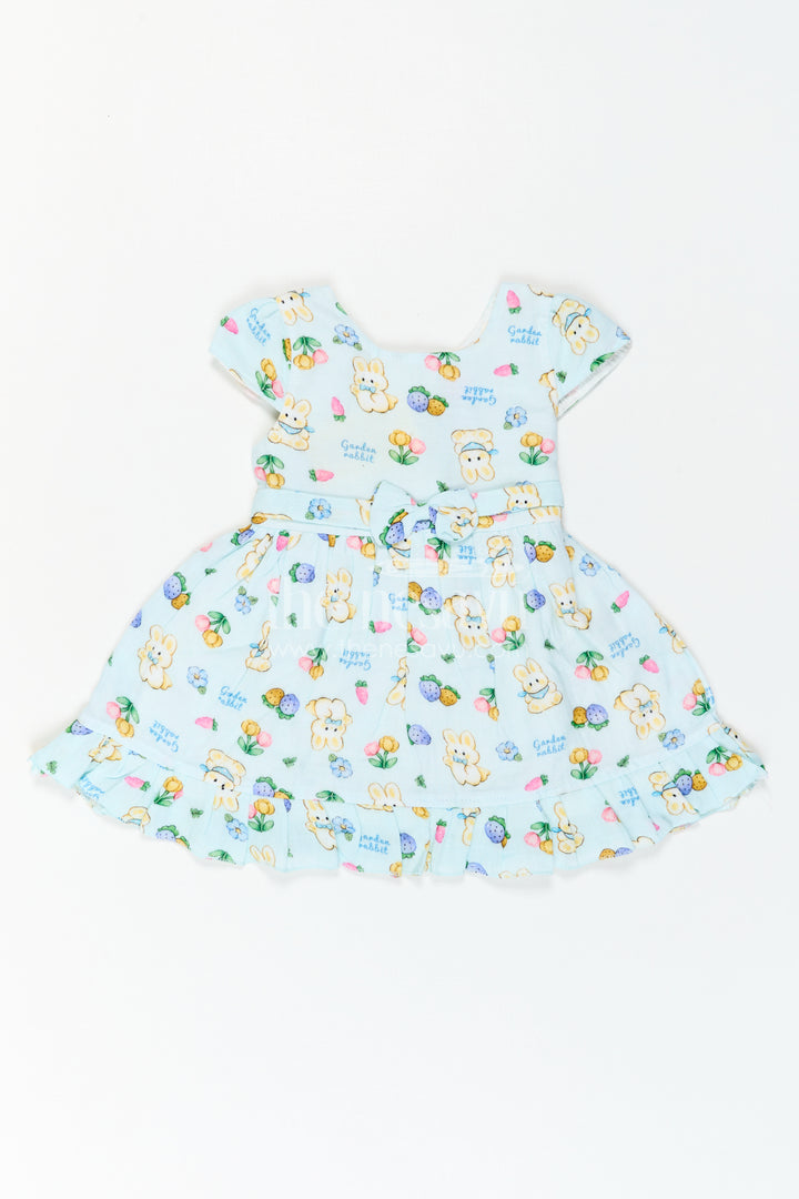 The Nesavu Baby Cotton Frocks Baby Girl Frock for Vacation Photo Moments Nesavu 14 (6M) / Blue / Muslin Cotton BFJ1017A-14 Nesavu Baby Girl Frock For Vacation Photo Moments With Muslin Cotton And Playful Digital Print