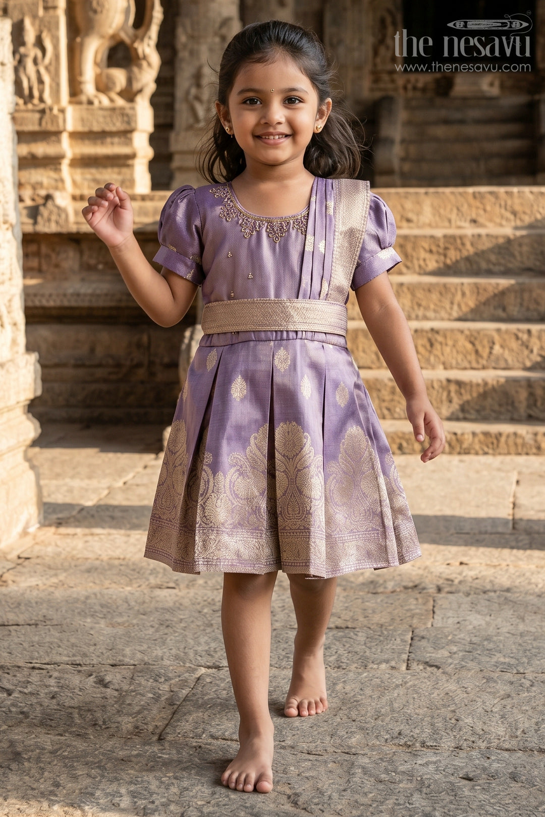 The Nesavu Silk Frock Baby Girl Frock for Weddings and Ethnic Family Celebrations Nesavu 16 (1Y) / Purple / Silk Blend SF1033B-16 Nesavu baby girl silk tissue frock for weddings and ethnic family gatherings