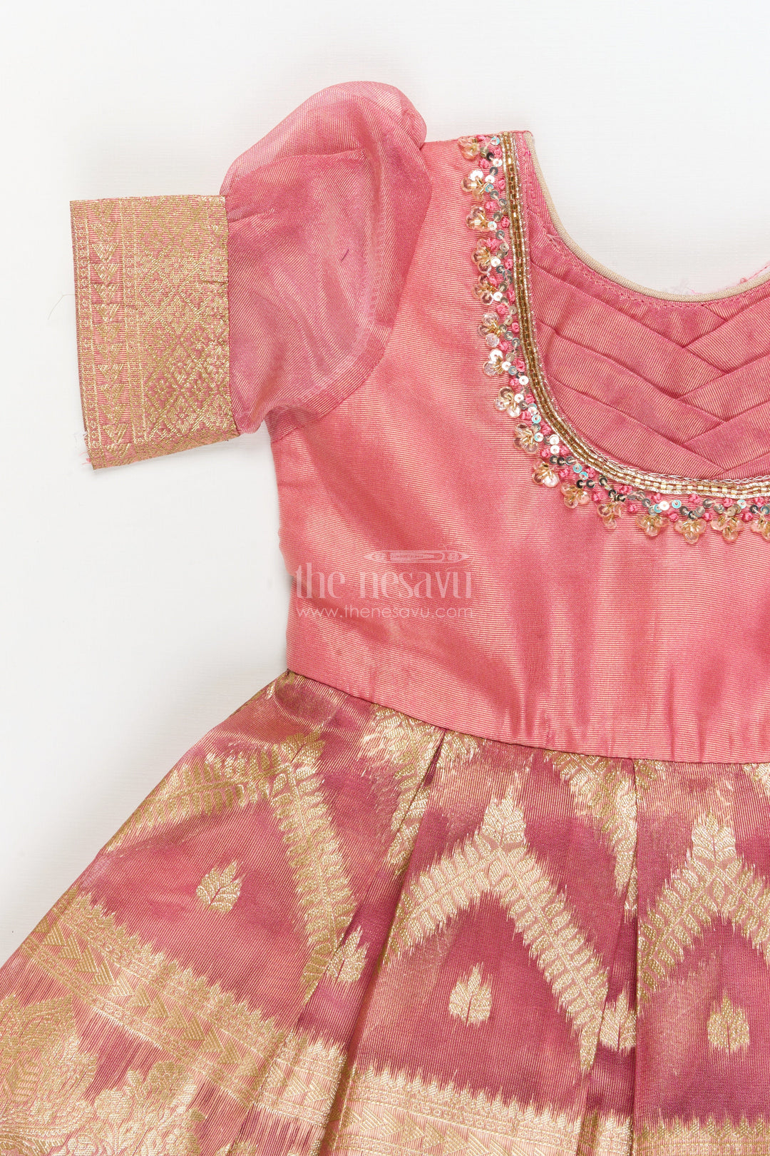 The Nesavu Silk Frock Baby Girl Frock for Weddings and Festive Celebrations Nesavu Nesavu baby girl frock for weddings with zari tissue skirt and embroidered yoke