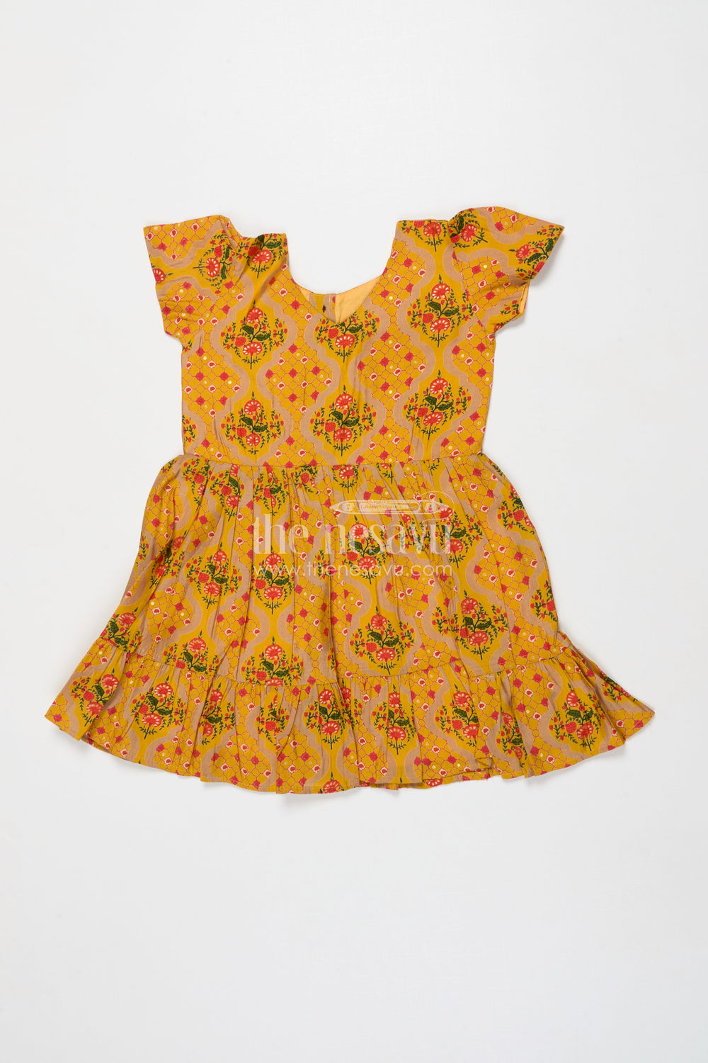 The Nesavu Girls Cotton Frock Baby Girl Frock in Modal Silk for Ethnic School Days and Casual Festivities Nesavu 18 (2Y) / Yellow GFC2028A-18 Nesavu modal silk baby girl frock with ethnic digital print for school and temple wear