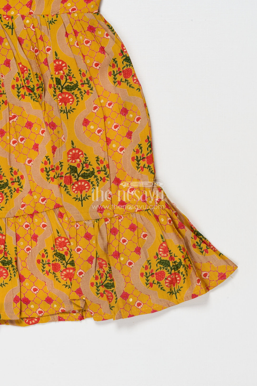 The Nesavu Girls Cotton Frock Baby Girl Frock in Modal Silk for Ethnic School Days and Casual Festivities Nesavu Nesavu modal silk baby girl frock with ethnic digital print for school and temple wear