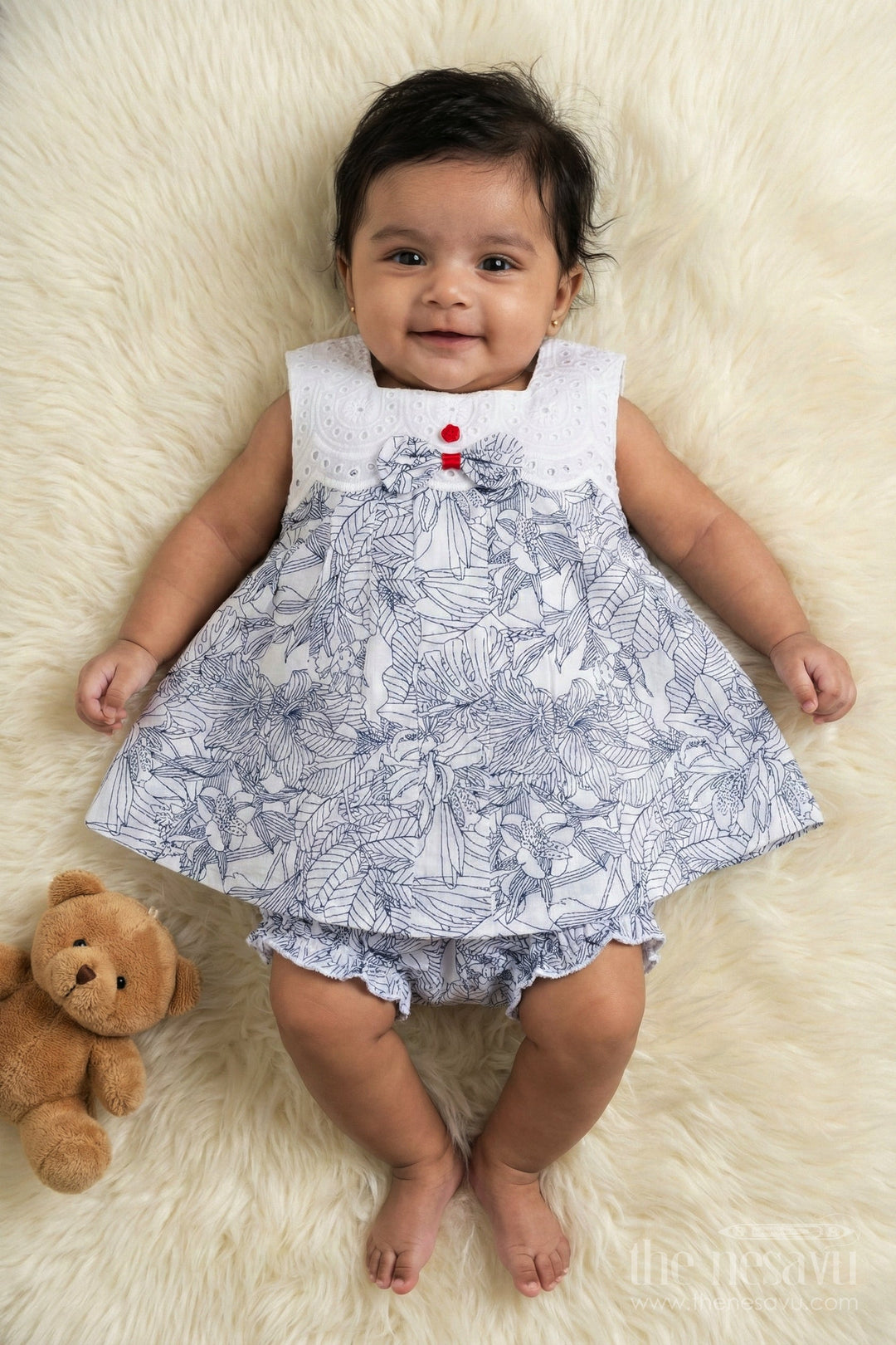 The Nesavu Baby Cotton Frocks Baby Girl Frock Set with Hakoba Yoke for Casual Summer Outings Nesavu Nesavu baby girl cotton frock set with hakoba yoke and bloomers for summer casual wear