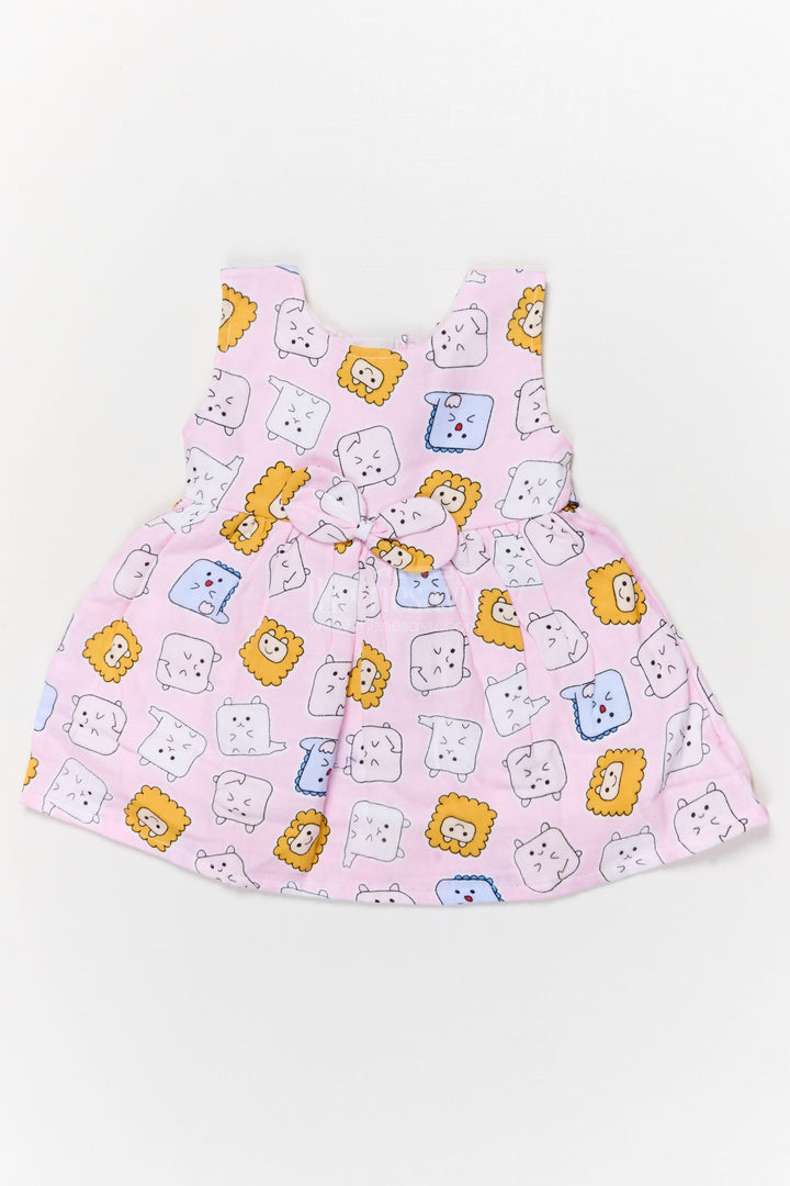 The Nesavu Baby Cotton Frocks Baby Girl Frock with Animal Digital Print for Playdates and Everyday Fun Nesavu 14 (6M) / Pink / Style 1 BFJ895A-14 Nesavu baby girl cotton frock with digital animal print and bow for playdates and daily adventures