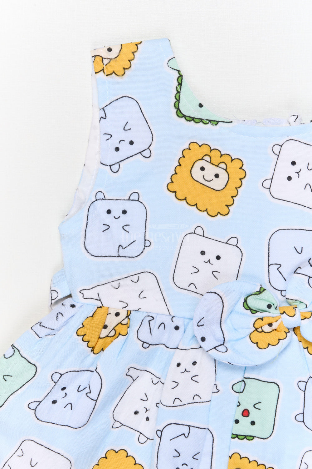 The Nesavu Baby Cotton Frocks Baby Girl Frock with Animal Face Digital Print for Daycare and Casual Wear Nesavu Nesavu baby girl cotton frock with digital animal face print and bow for daycare and everyday comfort
