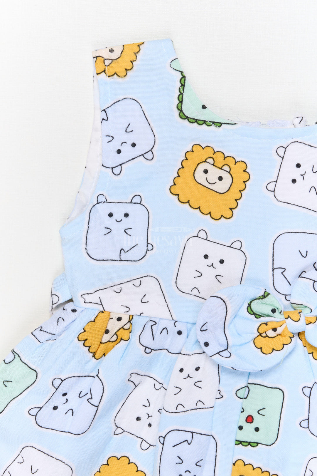 The Nesavu Baby Cotton Frocks Baby Girl Frock with Animal Face Digital Print for Daycare and Casual Wear Nesavu Nesavu baby girl cotton frock with digital animal face print and bow for daycare and everyday comfort