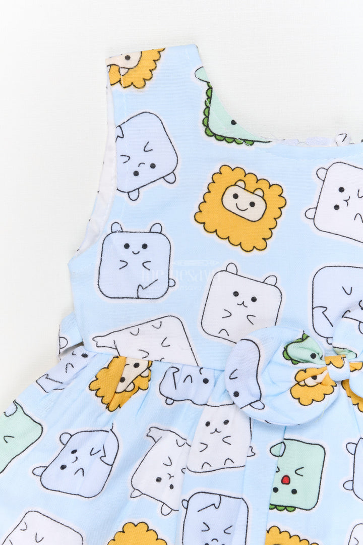 The Nesavu Baby Cotton Frocks Baby Girl Frock with Animal Face Digital Print for Daycare and Casual Wear Nesavu Nesavu baby girl cotton frock with digital animal face print and bow for daycare and everyday comfort