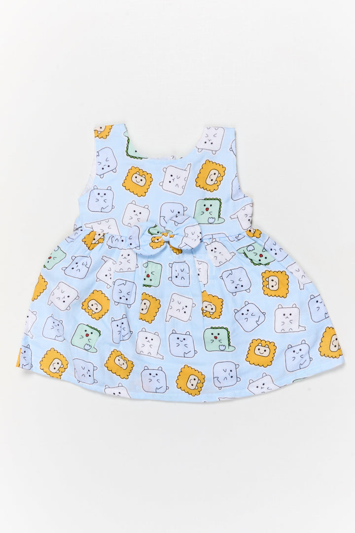 The Nesavu Baby Cotton Frocks Baby Girl Frock with Animal Face Digital Print for Daycare and Casual Wear Nesavu Nesavu baby girl cotton frock with digital animal face print and bow for daycare and everyday comfort