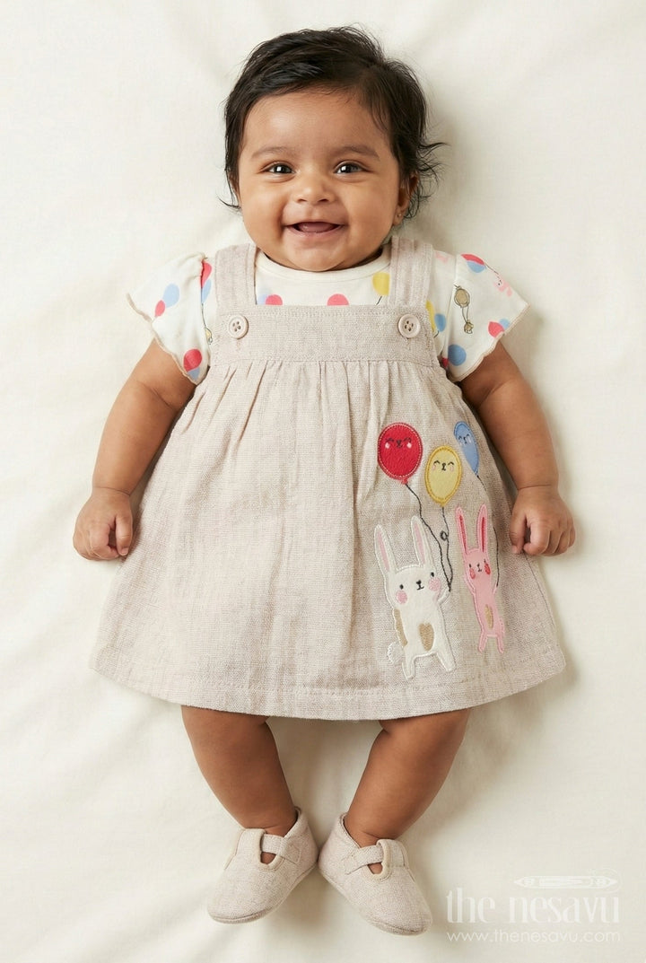 The Nesavu Baby Frocks Baby Girl Frock with Balloon Print for Playtime and Day Outings Nesavu 10 (NB) / Brown BFJ873A-10 Nesavu baby girl cotton frock balloon print  perfect playdates casual outings