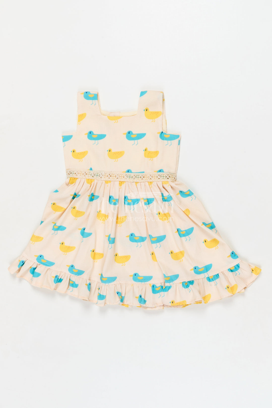 The Nesavu Girls Cotton Frock Baby Girl Frock with Bird Print for Playdates and Everyday Fun Nesavu 18 (2Y) / Yellow / Cotton GFC2075A-18 Nesavu baby girl cotton frock with bird and heart print for everyday wear and playdates