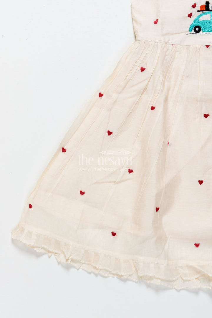 The Nesavu Girls Chanderi Frock Baby Girl Frock with Car Embroidery for Birthday and Playdates Nesavu Nesavu baby girl chanderi frock car heart embroidery birthdays casual days