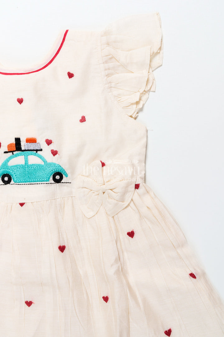 The Nesavu Girls Chanderi Frock Baby Girl Frock with Car Embroidery for Birthday and Playdates Nesavu Nesavu baby girl chanderi frock car heart embroidery birthdays casual days