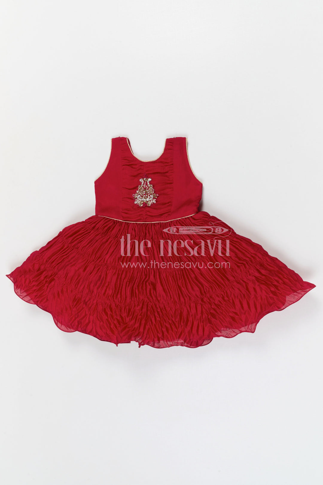 The Nesavu Silk Frock Baby Girl Frock with Designer Jacket for Birthday and Festive Photos Nesavu 18 (2Y) / Georgette with designer embroidery jacket / Red SF1136A-18 Nesavu baby girl birthday frock with embroidered designer jacket festive party dress for kids