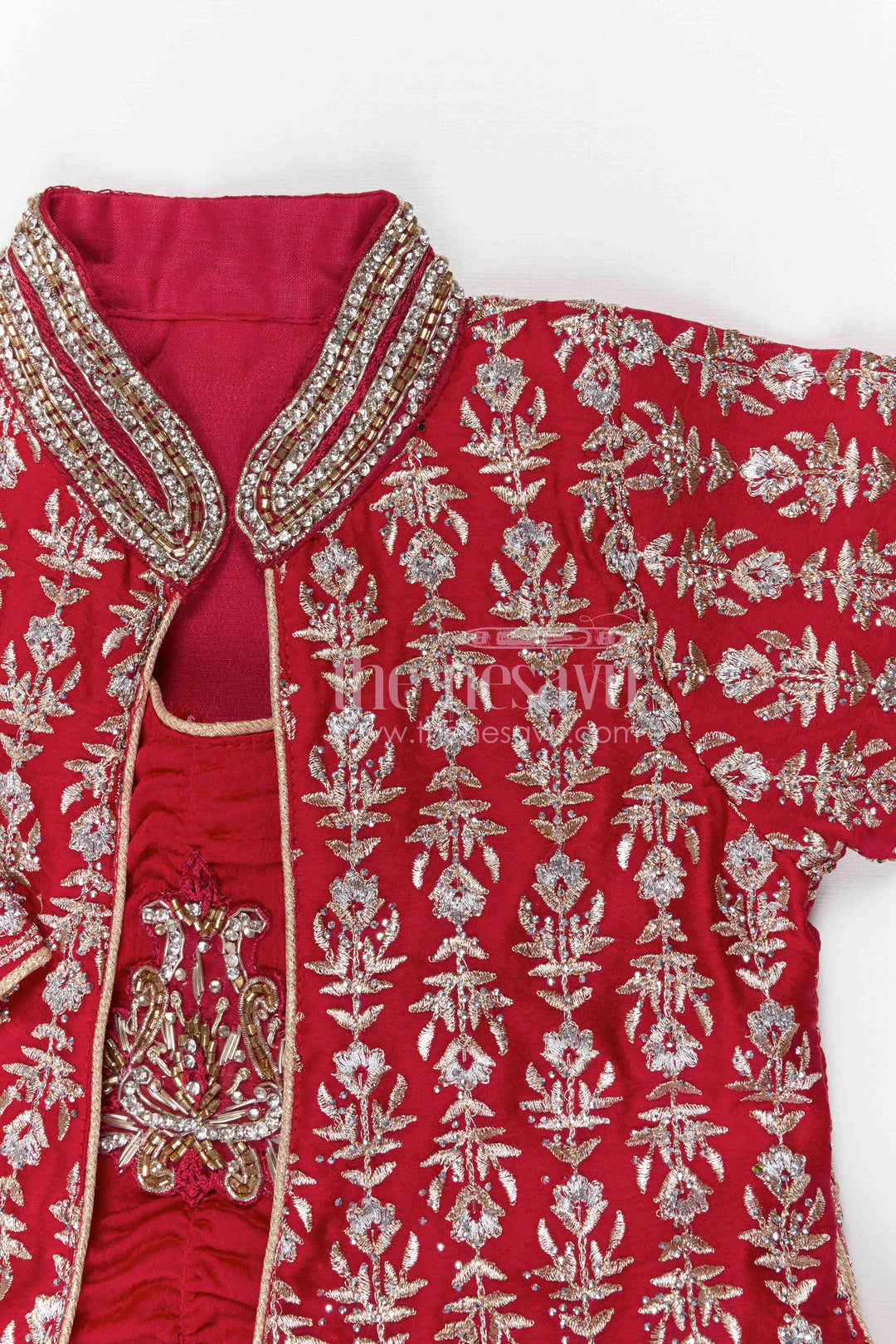 The Nesavu Silk Frock Baby Girl Frock with Designer Jacket for Birthday and Festive Photos Nesavu Nesavu baby girl birthday frock with embroidered designer jacket festive party dress for kids